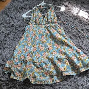 SHEIN Blue Pleated Tiered Sundress